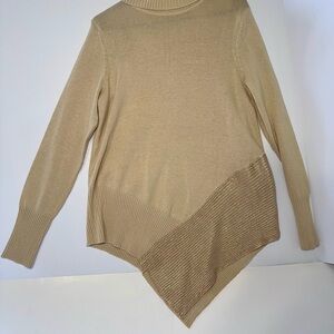 Du Jour Womens Beige Turtleneck Sweater Asymmetrical Hem Long Sleeve Size S
